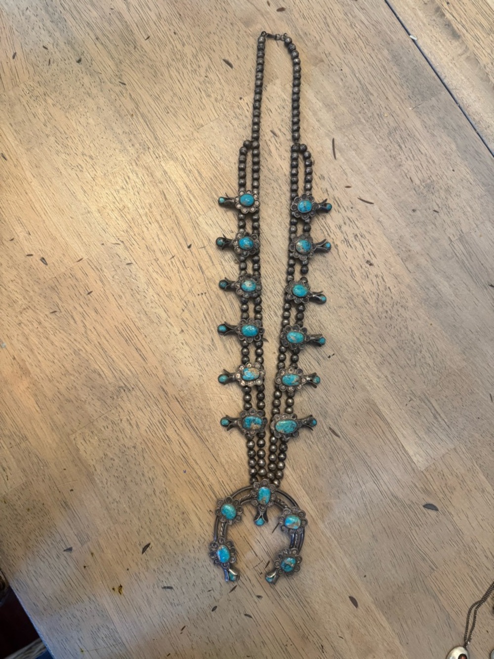 Vintage Silver and Turquoise Squash Blossom.